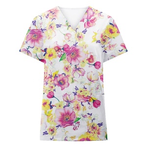 Moda all'ingrosso stampato medico uniforme medica clinica scrub medico uniforme scrub stampa floreale top - Product Image 4