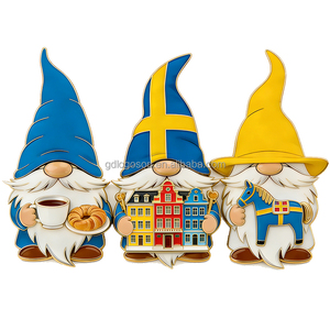 Imán <span class=keywords><strong>de</strong></span> nevera metálico con temática Hygge escandinava, diseño <span class=keywords><strong>de</strong></span> caballo Dala, gnomos con bandera sueca, imanes esmaltados para nevera, venta al por mayor - Product Image 2