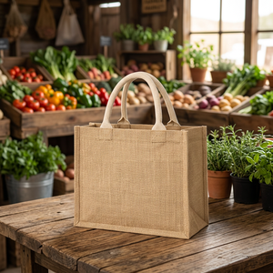 Nouveau Sac Fourre-tout de Courses 2026 Personnalisé en Jute 100% Imprimé, Taille Moyenne, avec Logo Personnalisé et Fermeture Éclair Pied-de-Poule - Product Image 3