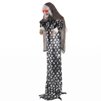 Animierte Stehende Alte Hexe Bewegungsaktivierte Halloween-Riesen-Geisterfigur mit Leuchtenden Roten Augen und Beweglichem Kopf
