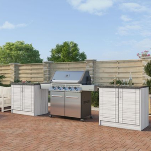 NICOCABINE High Quality Customized Lacquer Painted Grill Island Outdoor Kitchen Cabinet with BBQ Stove