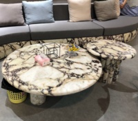 Petite table ronde de salon, bord arrondi, calacata, viola, table d'appoint en marbre