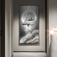 Peintures murales en verre modernes en porcelaine de cristal de wapiti de plumes personnalisées de luxe léger avec led pour la décoration intérieure