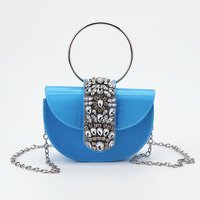 Sac à main demi-lune en tissu satiné diamant super flash pour femmes, sac à main de soirée décontracté, petit sac de fête