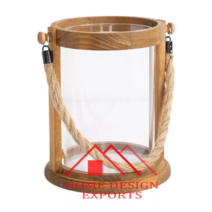 Farol de Huracán de Madera Hecho a Mano con Portavelas de Cristal para Centros de Mesa, Decoración Moderna, Portavelas de Gran Venta - Product Image 1