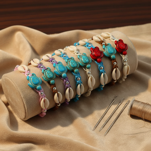 Braccialetto DK HAWAIIAN per Bambini in Stile Spiaggia <span class=keywords><strong>con</strong></span> Ciondolo <span class=keywords><strong>Tartaruga</strong></span> e Conchiglia Cowry, in Lega e Corda Cerata Turchese, Misura Regolabile - Product Image 1