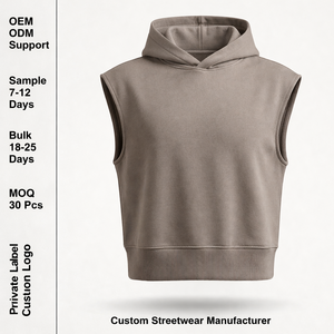 <span class=keywords><strong>Sudadera</strong></span> con capucha de lujo sin cordones, estilo streetwear, de felpa francesa de 420 g/m², sin mangas, extragrande, holgada y corta, OEM sin marca - Product Image 1