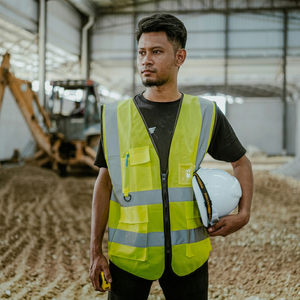 Gilet de sécurité haute visibilité pour homme, jaune réfléchissant, fermeture éclair, respirant, léger, vêtement de travail décontracté, vêtement d'extérieur d'été - Product Image 1
