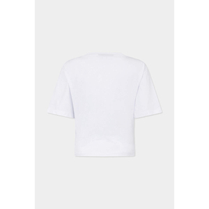 Daily Streetwear Coffee Shop Minimalist Clean Style Contrast Red Stitch Line Crew Neck Cropped Women's Short Sleeve T-Shirt - Product Image 1