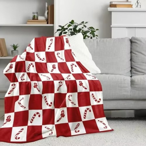 Couverture tricotée de Noël motif canne à sucre pour la décoration intérieure et les voyages – Idée cadeau Secret Santa - Product Image 1
