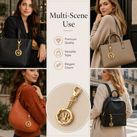 Porte-clés en métal doré, argenté et noir, design rond facetté avec chaîne et fermoir pour sac à main