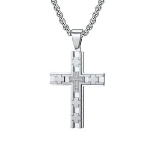 실버 남성 펜던트 주얼리 큐빅 지르코니아 스톤 인레이 스테인리스 스틸 더블 크로스 펜던트 목걸이 - Product Image 1