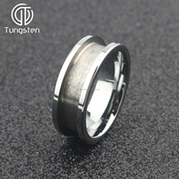 Tanstn A44 8mm Silberner Flacher Wolframring Klassischer Schwarzer Ehering für Herren und Damen Blanko-Ring mit Einlagekanal-Fassung