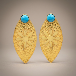 Boucles d'oreilles pendantes décontractées plaquées or avec pierres précieuses, motif pétales de fleurs ethniques, ensemble d'oreilles en onyx, nouveau style du Rajasthan pour la jeune génération - Product Image 2
