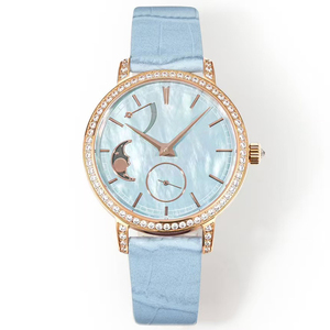 Montre élégante pour femme avec cadran en nacre bleue, boîtier en or rose, mouvement mécanique, phase de lune, nouvelle collection 2026, étanche - Product Image 1