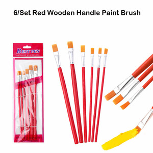 Vente en gros de 6 pièces de pinceaux de peinture à l'huile en nylon à long manche rouge pinceaux d'artiste pour les peintres - Product Image 3