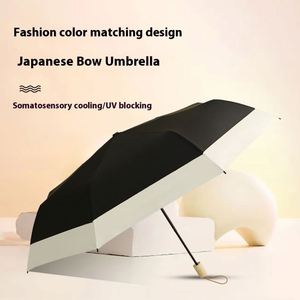 Parapluie pliable double usage pour femme, protection UV, avec revêtement noir, style Ins, pour le soleil et la pluie, idéal pour les voyages - Product Image 3