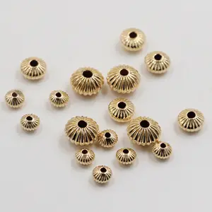 14K emas diisi perhiasan manik-manik longgar pola semangka bulat datar emas manik Spacer untuk membuat perhiasan Diy