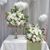 Arrangements de centre de table modernes et réalistes en soie artificielle, roses blanches et vertes, pour mariages et rentrées scolaires