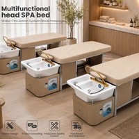Table de lavage et de massage multifonctionnelle moderne beige pour salon de beauté, avec cuvette en céramique extensible, pour hydrothérapie capillaire et lit de shampoing spa