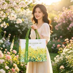 Sac en toile réutilisable, pliable, écologique, bio, rétro, personnalisé avec logo, ruban en corde, motif floral, promotion d'entreprise, supermarché - Product Image 3