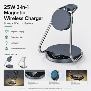 Support de chargeur sans fil magnétique 3-en-1 QI2.2 25W avec lumière de nuit <span class=keywords><strong>TEC</strong></span> rafraîchissante pour téléphone, Apple Watch, Samsung Watch et écouteurs - Product Image 4