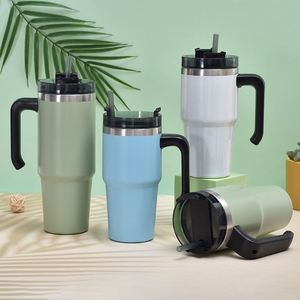 Gobelet isotherme à double paroi en acier inoxydable 30oz avec poignée et paille pour voiture - Product Image 2