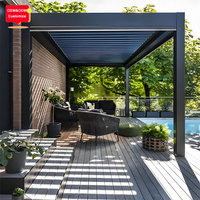 Dış Mekan Alüminyum Sabit Tavanlı Panjurlu Kamelya Su Geçirmez Çatı Sistemi Kitleri Bahçe Biyoklimatik Alüminyum Pergola Sağlam Duvarlı