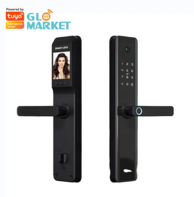 Glomarket WIFI Tuya APP Control QR Card Fingerprint Door Lock Digital Lock Intelligent Electric Smart Door Lock With Camera