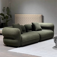 Juego de Sofás Seccionales Curvos Modulares de Diseño Europeo de Alta Calidad, 2/3 Plazas, Moderno, Rectangular, Tela Bouclé, Patas de Madera Maciza, para Sala de Estar