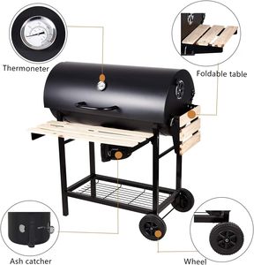 Parrilla de Carbón Tipo Trolley para Jardín, Ahumador de Carbón con Estantes Plegables de Madera, Recubrimiento en Polvo - Product Image 2