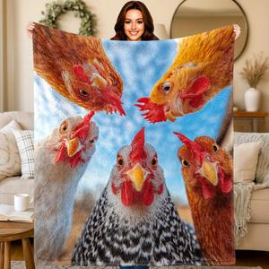 Blue Sky Chicken Group Flannel <b>Blanket</b> Throw <b>Blanket</b> Nap <b>Blanket</b> Skin Friendly Reversible for Bed Sofa Couch Custom Print - Product Image 1