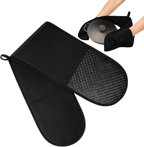 Gants de four en coton biologique imprimé avec maniques en silicone à double couche résistantes à la chaleur pour barbecue et utilisation comme tablier - Product Image 2