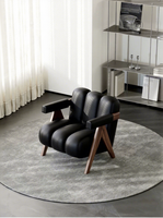 Fauteuil d'appoint en bois massif de style moderne du milieu du siècle, avec revêtement en cuir, pour salon ou bureau