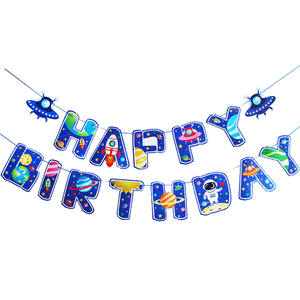 Bannière en papier sur le thème <span class=keywords><strong>de</strong></span> l'espace FUXIN Joyeux anniversaire Nouveau Joyeux anniversaire en anglais Drapeau à tirer pour la décoration <span class=keywords><strong>de</strong></span> fête d'anniversaire d'enfants - Product Image 2