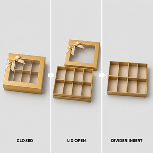 Boîte cadeau rigide dorée métallisée avec fenêtre, impression personnalisée pour chocolats et snacks, avec ruban, qualité supérieure, vente en gros, directement de l'usine - Product Image 2