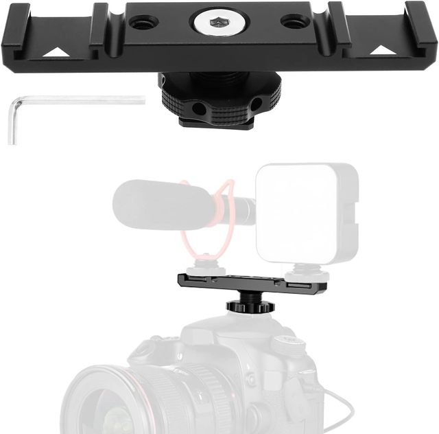 Aluminum Dual Cold Shoe Extension Bracket 1/4" Thread Camera Hot Shoe Mount Bar Stabilizer for Vlog Microphone LED Video Light