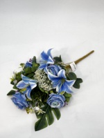 Bouquet de fleurs artificielles mixtes lys et roses, bouquet de fleurs en soie au toucher réel pour centre de table de mariage et décoration d'événements