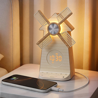 Réveil LED rotatif en forme de moulin à vent avec veilleuse pour chambre à coucher, alarme simple, fonction snooze, 10 sons de la nature, 15 sonneries, 10 bruits blancs