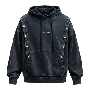 Felpa con Cappuccio Oversize di Alta Qualità, Stile Vintage Lavato Nero, Streetwear con Doppio Lato Decorato con Rivetti Metallici - Product Image 4