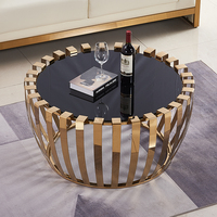 Meubles de salon Villa Table basse élégante en acier inoxydable en verre noir Table centrale de couleur personnalisée Table à thé à base de métal
