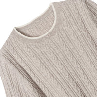 Blusa de punto trenzado de mezcla de lana y cachemira para mujer, manga corta, cuello redondo, jacquard retorcido, estilo preppy, OEM