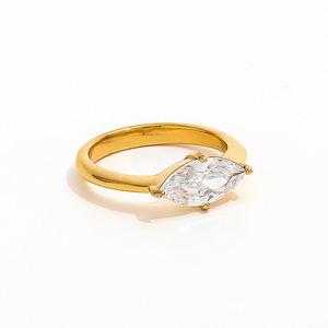 Anelli Grossisti Joolim Gioielli Placcati in Oro 18K per Donna, Robusti in Acciaio Inossidabile con Grande Zirconia a Occhio di Cavallo, Anelli Graziosi - Product Image 1