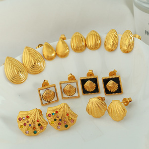 ต่างหูแบบติดหูทรงหยดน้ำสีทอง ประดับขอบทรงสี่เหลี่ยม เครื่องประดับแฟชั่นสำหรับผู้หญิง - Product Image 1