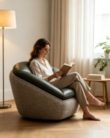 Fauteuil lounge pivotant moderne de luxe, mobilier de salon, couleur personnalisée, en cuir, fauteuil coquille rond, canapé d'appoint, pour hôtel