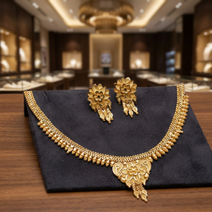 Vente en gros 14K 18K 24K or formant des colliers courts, ensemble de bijoux de conception florale traditionnelle, colliers de mode remplis d'or en laiton. - Product Image 2