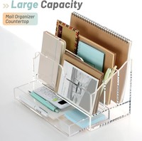 Organisateur de rangement de fichiers de bureau et de comptoir en acrylique moderne de luxe à double niveau, type tiroir, pour usage professionnel