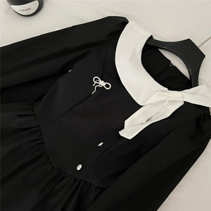 Nuovo Abito Nero Lussuoso Stile Francese con Stampa Digitale e Vita Naturale, Collezione Inizio Autunno 2025, per un Look Ricco e Raffinato - Product Image 4