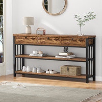 Table console de salon en bois avec 3 tiroirs et étagères de rangement ouvertes