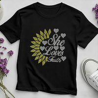 Transfert thermocollant personnalisé motif tournesol en strass pour T-shirt